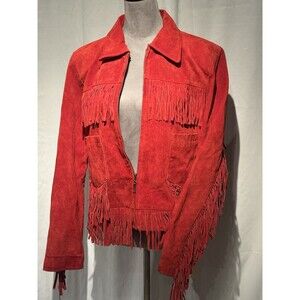 NWOT Vintage Midnight Velvet red suede leather fringe LG Jacket coat y2k 90's